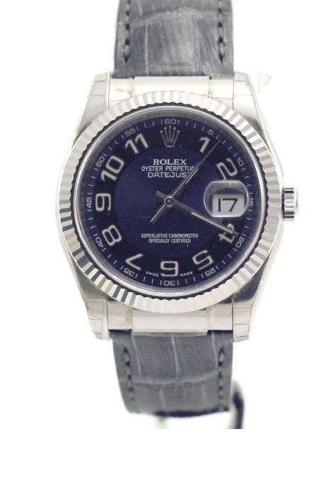 rolex datejust 36mm white gold blue dial crocodile|Rolex Datejust 36 blue motif.